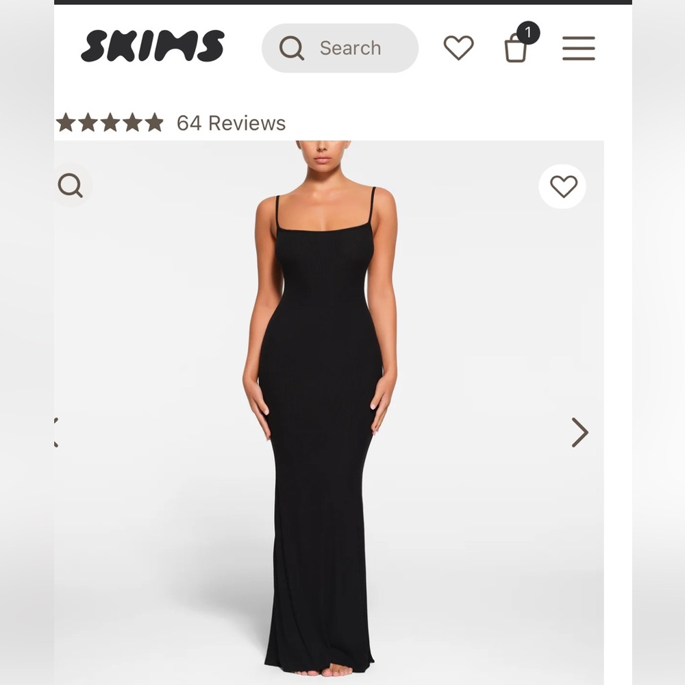 Skims VIRAL INFLUENCER soft Lounge Long SLIP dress size XS Petite NWT in black.
